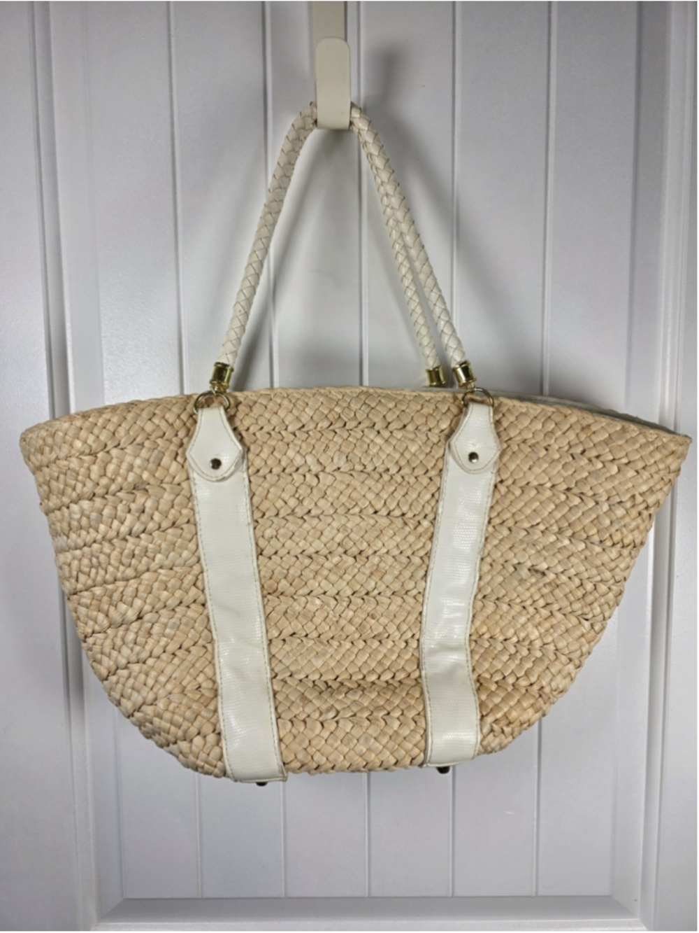 Maggi B Woven Straw Tote Bag Large Floral Lined Basket Purse Beach Resort Boho - Picture 2 of 12
